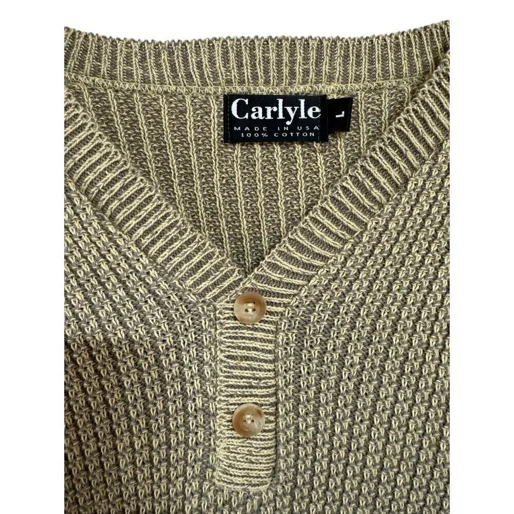 Carlyle Sweater Men's Large Green Cotton Ribbed Chunky Pullover USA La Cumbre